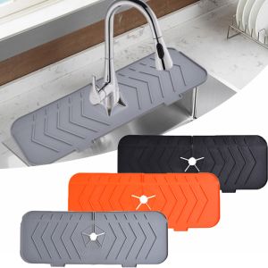 Kitchen Silicone Faucet Mat Sink Splash Guard Dish Drying Mat Faucet Absorbent Mat Countertop Protector for Bathroom Kitchen Gadgets