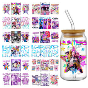 Hotsale 28 Styles KPop Demon Hunters Saja Boy 16oz UV DTF 3D Sticker Waterproof Decals Wraps Glass Can Cup Craft DIY Gift