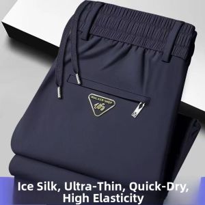 Ice Silk Casual Pants Womens Summer Thin Breathable Loose Elastic Straight Leg Sport Pants High Elasticity Polyester Fiber