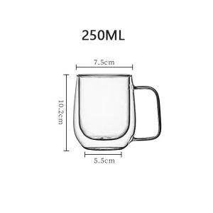 YWDL 250/400ml Heat Resistant High Borosilicate Glass Mug Double Wall Glass Coffee Cup with Handle Milk Water Cup Clear Cup Gift