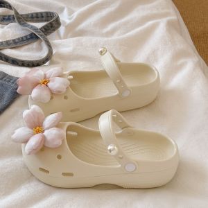 XMAW | Floral Pearl Ballet Fairy Style Hole Shoes EVA Thick Sole Anti-slip