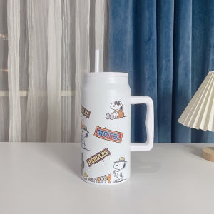 Snoopy Handle Thermal Cup for Women Straw Water Cup Large Capacity 1500ml Insulated Cup Stainless Steel Cold Proof Cup
