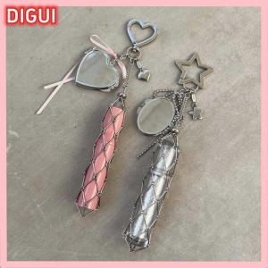 DIGUI Metal Net Pocket Lipstick Bag Keyring Portable Lip Balm Keyring Holder Lipsticks Protective Cover Mirror Keyring Bag Charm Decor