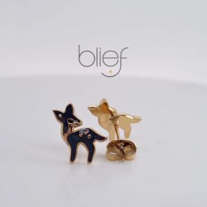 Blief Plus+ QPP Fawn Deer Kids Earrings Classic 24 Karat Gold or Medical Grade Stainless Steel Subang rusa K0004