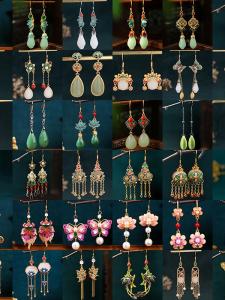 New Chinese Style Earrings Vintage Fengtai Jade Enamel Cheongsam Palace Tassel Ear Jewelry Handmade Alloy Gold Plated Silver