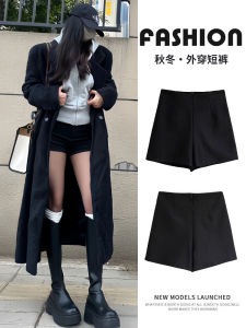 High Waist Fleece Lined A-Line Shorts Womens Autumn Winter Slimming Tight Sports Hot Pants Black Elastic Base Layer Pants