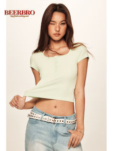 Áo Thun Ngắn Knitted Illusion Spicy Girl Phong Cách Retro Mỹ