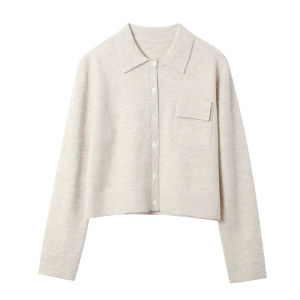 Classic Polo Neck Knitted Cardigan And Pleated Vest Dress Set by Kernel Cosmos Fashionable Two-Piece Womens Ensemble