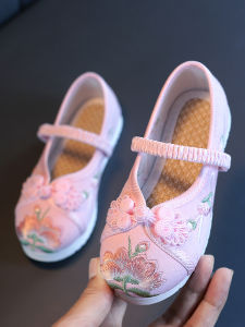 Traditional Embroidered Childrens Shoes Hanfu Style Girls Ethnic Wind Cotton Cloth Shoes Floral Pattern Spring Autumn Wear