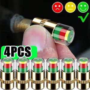 4PCS Portable Car Tire Pressure Indicator Pressure Monitoring Valve Cap Alarm Monitoring Valve Cover Sensor External Valve Detection Automatic Tire Pressure Check Tool
