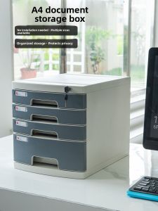 A4 Desktop Office Plastic Drawer Style File Storage Box with Lock Creative Organizer Cabinet for Business Supplies