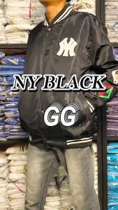 HAPPY Jaket Varsity Baseball Pria Wanita Premium Black GG Series Full Bordir