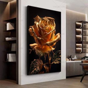 Golden Black Rose Flower Abstract Posters Nordic Art Plant Canvas Painting Modern Wall Picture for Home Decor Cuadros