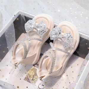 Princess Sandals for Girls Summer Butterfly Knot Water Diamond Roman Shoes Baby Casual Style Synthetic Leather All Seasons