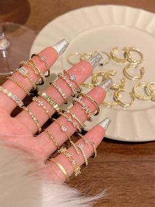 MUAOOK New Zircon Heart Shaped Ring Set Stylish Luxury Index Finger Ring Versatile Elegant Quality Copper Material for Women