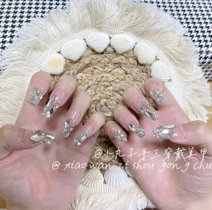 Luxurious Sparkling Silver Diamond Handmade Wearable Nail Tips Removable for Pregnant Women Wedding Nail Art Bright Color Series