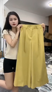 【Hermarou】Plus Size S-6XL High Waist Wide Leg Casual Pants Women Loose Cropped Suit Pants