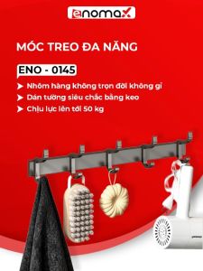 Móc treo quần áo Enomax đa năng dán tường chất liệu nhôm hàng không chống gỉ Chịu lực lên tới 60kg tặng kèm keo dán
