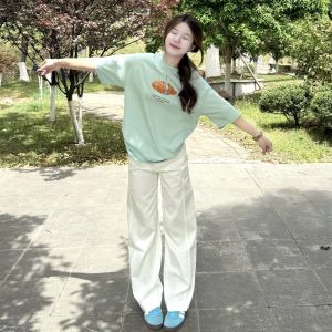 Quần Dài Ống Rộng Bằng Vải Lanh Trắng Cho Nữ Mùa Xuân Thu Cạp Cao Dài Đến Sàn Quần Dài Ống Đứng Thời Trang