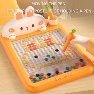 Rabbit Magnetic Drawing Board Children Magnetic Beads Pen Control Graffiti Board  Paiting Teaching Tool Montessori Toy Kids Gift