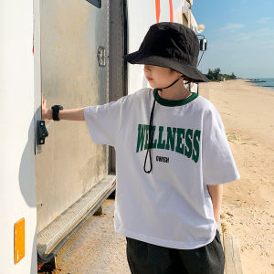 Boys Loose Short Sleeve T-Shirt Letter Print Casual Versatile Summer Fashionable Half Sleeve Top for Kids Ages 2-14