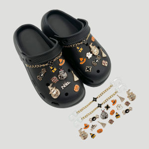 Halloween Theme Pumpkin Broom Witch Crocs Jibbitz Charms Detachable Shoe Chain Imitation Metal Shoe Buckle Decoration for Crocs