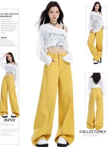 Quần Jeans Denim Ống Rộng Màu Xanh Cây Mùa Thu Cho Nữ Quần Dài Cạp Cao Chống Mài Mòn Quần Dài Thường Ngày