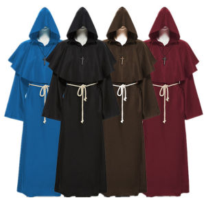 Carlanisa Adult Man Wizard Costume Medieval Monk Friar Robe Christian Priest Hooded Cape Grim Reaper Cosplay Robe Halloween Performance Costumes