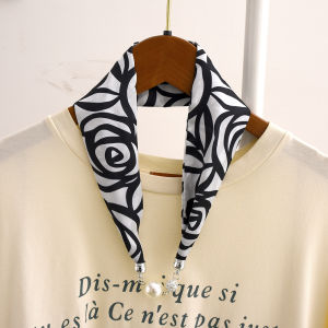 Elegant Long Silk Scarf Womens Spring Autumn Fashionable Versatile Thin Decorative Magnetic Buckle Scarf for Mothers