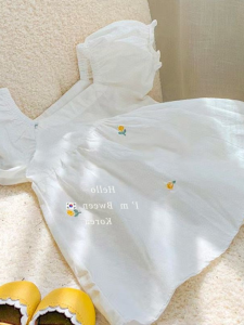 Girls Floral Embroidered Short Sleeve Dress Childrens Clothing Summer Parent-Child Retro Style Korean Fashion Dress