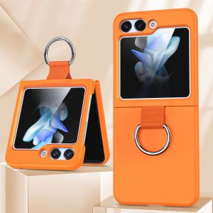 Ring Holder Matte Solid Color Case for Samsung Galaxy Z Flip 6 5 4 3 7 8 ZFlip Flip6 Liquid Silicone Shockproof Ins Korean Cover