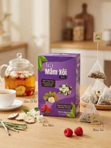 Trà Mâm Xôi Sâm Tố Nữ Cỏ Ngọt Tứ Vị Giúp Thanh Lọc Cơ Thể Tốt Cho Sức Khoẻ - Hộp 20 Gói