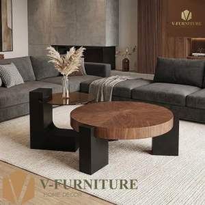 Bàn trà đôi Sofa phòng khách MOKUEN cốt gỗ MDF phủ verneer gỗ sang trọng hiện đại BT-96