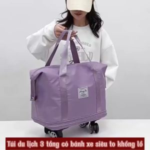 Túi du lịch 3 tầng gấp gọn có bánh xe kích thước lớn đi dã ngoại công tác kéo tay cài vali 3TBX,Túi Du lịchKHAI