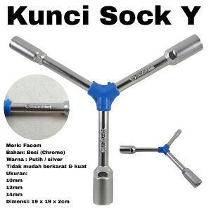 Kunci Sok Sock Shock Y Socket Putih 10mm 12mm 14mm Chrome Facom