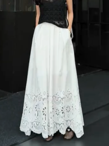 MANMI | Elegant White Hollow A-Line Long Skirt