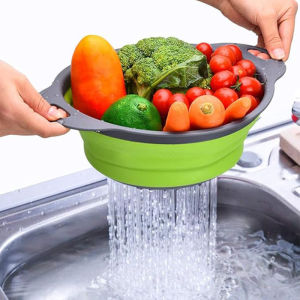 Round Silicone Folding ColandersKitchen Strainer for Draining Vegetables FruitsEco-Friendly Food Strainer Kitchen Storage Tool