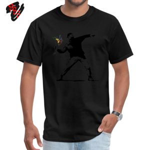 Bandai | Trendy Banksy Flower Thrower Printed T-Shirt for Men and Kids Summer Cotton Comfortable Novel Street Art Style Loose T-Shirt