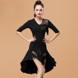 Women Fringed Sequins Latin Dance Dress Irregular Design Tango Samba Cha Competition Performance Dance Outfit Dancewear