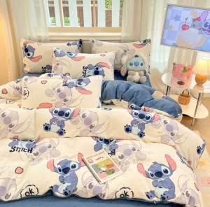 ผ้าปูที่นอน||ผ้าห่มนวม(ลายสติซขาว) ขนาด 3|5|6 🛌 ฟุต เนื้อผ้าคอตตอน 100% หนานุ่ม นอนสบาย🛒🌷🌸🌈