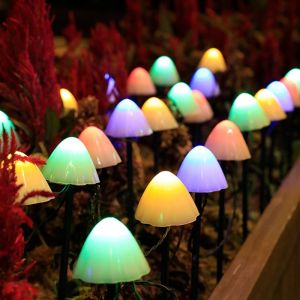 LED Solar Mushroom Lights String Set Of 10/20Pcs 8 Modes Lawn Fairy Lights Outdoor Garden Patio Path Landscape Decoration Lamps