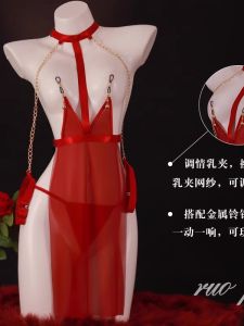 ชุดชั้นในเซ็กซี่พร้อมชุดกระโปรงสีแดงสำหรับผู้ใหญ่ ชุดกระโปรงแบบมีสายรัดและสายรัดแบบมีสายรัด ชุดนอนสบายๆ สไตล์นักเรียนญี่ปุ่น