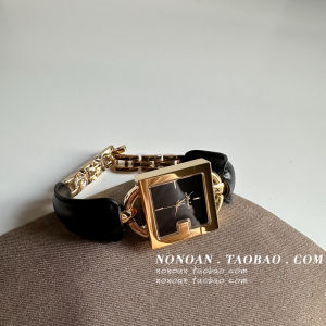 Nonoan Vintage Mishali Square สร้อยข้อมือหรูหราสุภาพสตรีนาฬิกาควอตซ์ของแท้ หนัง สายคล้อง ตัวเรือนสแตนเลส