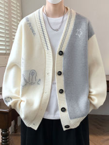 ZUOFEILI | V-Neck Button Down Colorful Stylish Mens Knit Sweater