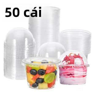 50 Cốc Nhựa Trong Suốt Dùng Một Lần Có Nắp Vòm Và Nắp Dẹt Dùng Cho Trà Sữa Nước Ép Cà Phê Kem - Hộp Đựng Thực Phẩm Tiêu Chuẩn Thực Phẩm