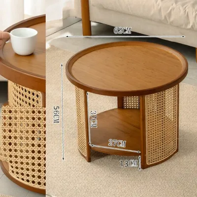 Round Bedside Balcony Rattan Side Table