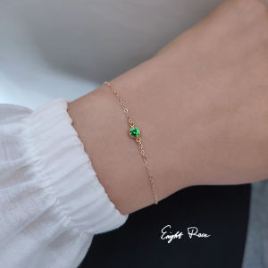 สร้อยข้อมือ Zirconia Emerald ชุบทอง 14K สำหรับผู้หญิง สไตล์เรโทร โซ่ไข่มุกไม่ซีดจาง เครื่องประดับแฟชั่น