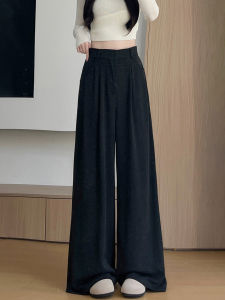 Loose Wide Leg Casual Trousers for Women plus Size Comfortable High Waist Black Glutinous Rice Style Autumn Winter Fashion