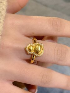Golden Peeling Gourd Ring for Women Lightweight Zircon Adjustable Vintage Style Fashionable Jewelry Finger Ring Accessory