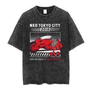 Retro Washed Short Sleeve T-Shirt: Pure Cotton Casual Streetwear & Anime Akira Loose Fit Couples Top